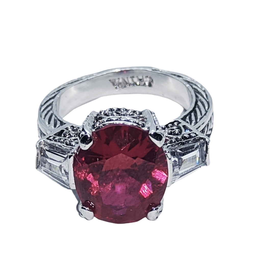 Crimson Red Multifaceted CZ Stone Silver Ring